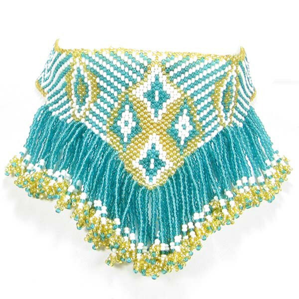 Handmade Green Gold Beaded adjustable Choker Bib Necklace