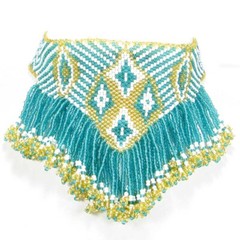 Handmade Green Gold Beaded adjustable Choker Bib Necklace