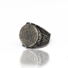 BayVog Seal of Solomon Mens Silver Ring, King Solomon Ring, Suleiman’s Star