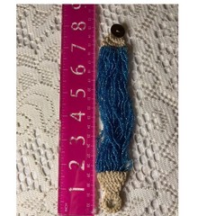 Handmade Blue Seed Bead Strand Bracelet Crochet 1961 Coin Button Boho 8″