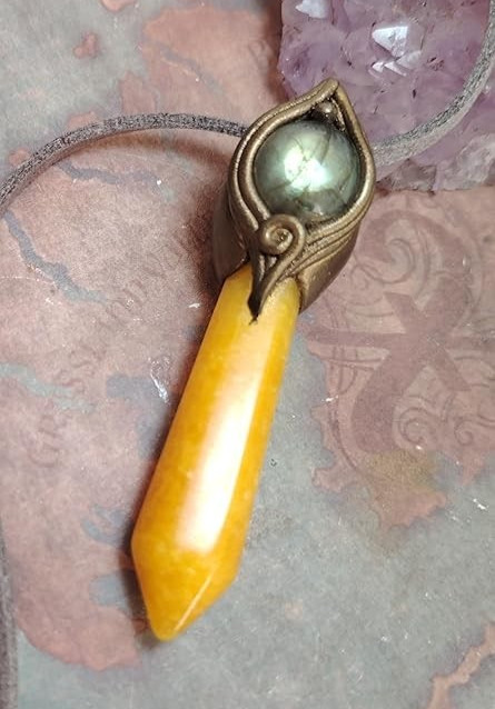 Sunshine, Golden Healer Quartz Necklace Yellow Labradorite Pendant, Joy Jewelry