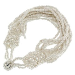 Handmade Bracelet GLASS BEADS WHITE Tone Bohemian Artisan 20 Strands 7 inches