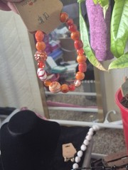 Handcrafted Beaded Orange Red White Stretch Bracelet Round Beads Unisex Adults