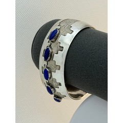 Native American Step Kiva Sterling Cuff Bracelet Lapis Lazuli 40+g
