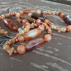 African Antique Style Mali Carnelian Agate Bead Necklace Toggle Leaf Clasp 32″