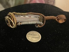 Fordite Pendant Pontiac Copper Wire Wrap Red White & Blue + Yellow Chevrolite