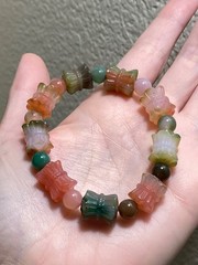 Natural Double Lotus Agate Bracelet Carved Floral Gemstone Stretch 6.5″