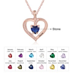 Custom Heart Cut Stone and Engraved Name Heart Pendant Necklace Stainless Steel
