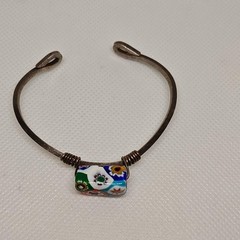 Millefiori Painted Bead Cuff Bracelet Silver Tone Women’s Colorful Boho Jewelry