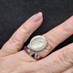 Zuni Style Inlay Band Ring Sterling Silver Size 8.5 Multi Stone Southwestern