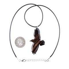 Crow Necklace, Hand Carved Wooden Raven Pendant, Bird Wood Jewelry for Men Women