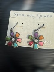 Sterling Silver Gemstone Inlay Necklace & Earring Set Retails For 200 New