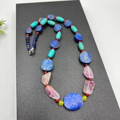 Handmade Lapis Lazuli Necklace Vintage Turquoise & Fluorite