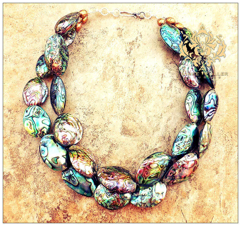 Aimee Fuller Abalone Paua Necklace Pearl Rainbow Sea Opals Statement Necklace