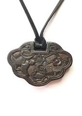 Unique Pretty Carved Birds and Flowers Wood Pendant Reversible with Leather cord