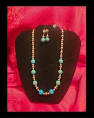 Faceted Turquoise Sterling Silver Artisan Beaded Necklace Earrings Set VTG