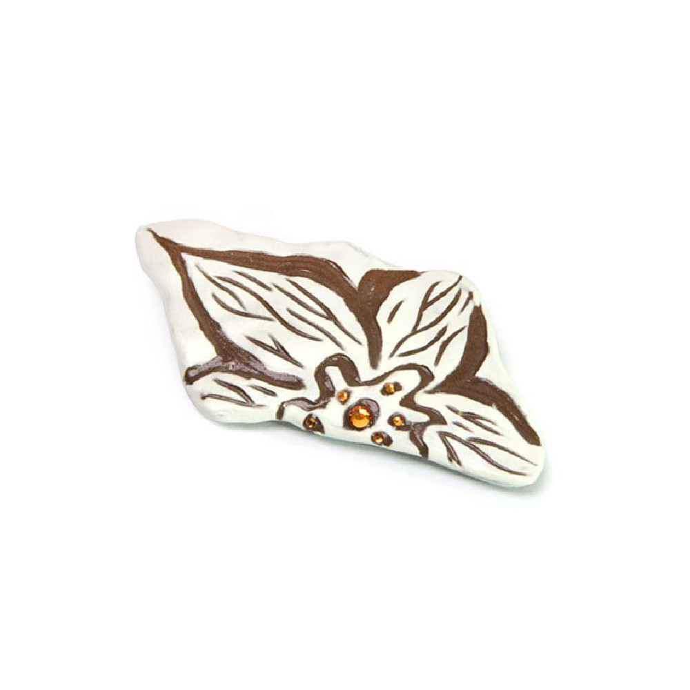 [Korean Traditional] Handcrafted Buncheong Ceramic Flower Brooch with Swarovski