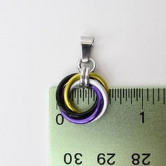 Nonbinary pride pendant, chainmail love knot handmade by TattooedAndChained