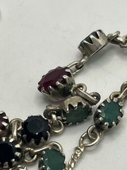 Handmade sterling silver prong set stones red green blue necklace vintage