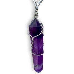 Amethyst Stone Double Point Pendant Necklace
