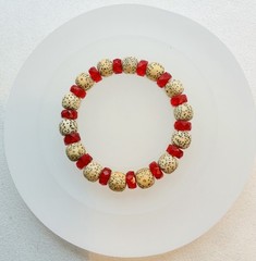 Bracelet Stretchy Red Spotted Bodhi Seeds Red Roundels Size 6.0”