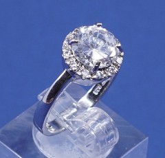 sz 8, vtg Sterling silver ring, 925 w/ cluster crystal, engagement anniversary