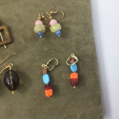 Handmade Dangle Earrings Agate Smoke Quartz Hematite Brass Mixed Beads 12 Pairs