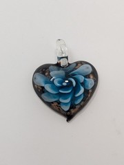 3D Heart Shaped Glass Pendant Flower Design Art Glass Blue Beautiful