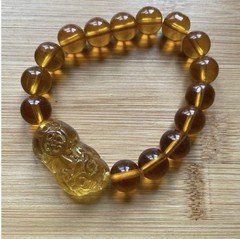 Citrine Wealth Pixiu Wealth Happiness Bracelet Unisex Feng Shui 8mm Beads