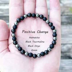 Natural Black Tourmaline Hematite Onyx Beads Healing Triple Protection Bracelet