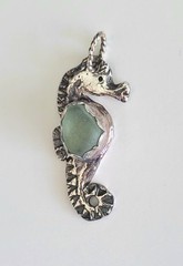 Seahorse Genuine Seaglass & Fine Silver Artisian Pendant. Handcrafted & Signed
