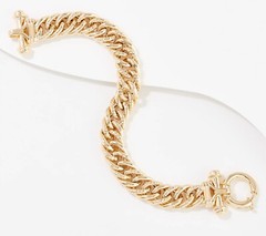 7″ Polished & Textured Curb Cuban Link Bracelet Real 14K Yellow Gold QVC