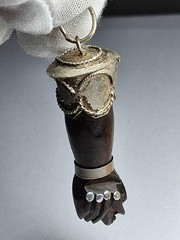 Carved Wood & Silver Mano Figa «Good Luck» Clenched Fist Charm Pendant