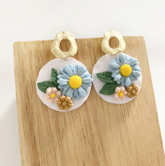 Handmade Polymer Clay Earrings Handcrafted Artwork Carving Flowers Bohemian BOHO