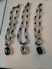 Large square crystal beaded leather necklace choose color
