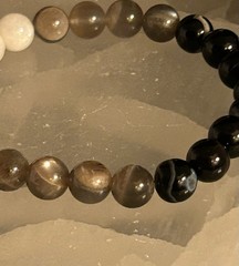Moon Phase Stretch Bracelet 8mm 7” W/ S925 Accent Beads, Moonstone, And Agate