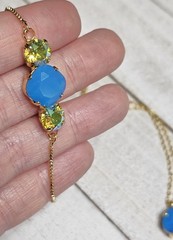 NJS14 Blue Opal Citrus Necklace Pendant 12mm Cushion Adjustable Bracelet Set