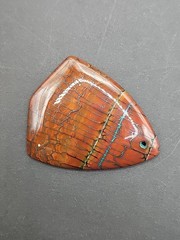 Large Natural Jasper Pendant Red Brown Turquoise Veins Drilled Stone