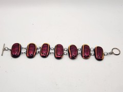 Studio Art Glass Bracelet Dichroic Fused Glass Red Black Artisan Toggle Bracelet