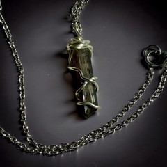 Smoky Quartz Crystal Point Pendant Handcrafted Silver tone Wire Wrap- 1.25”
