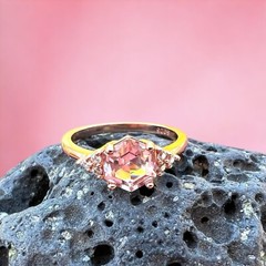 Lab Made Morganite Ring 14k Rose Gold Vermeil , Beryl , Gift Of Love