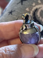Artisan Signed Amethyst And Sterling Silver 925 Dolphins Seahorse Lapis Pendant