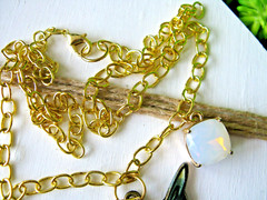New Pink Blue Green Fairy Core Pendant Goldtone Chain Necklace w/ Crystal Charms