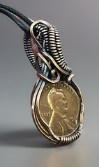 Handmade copper wire wrapped Vintage Wheat 1930 Lincoln Penny Coin Pendant 4e