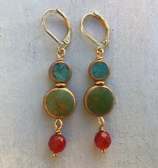 $118 Sundance charm Turquiose handmade gold edge earrings Artisan Jewelry