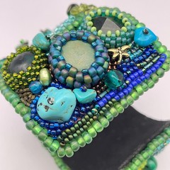 LARGE Beaded Turquoise Boho Cuff Bracelet Adjustable Statement Chunky Bracelet