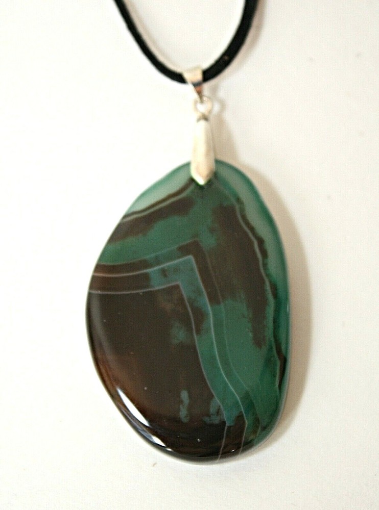 OOAK Unique Agate Pendant Necklace Green Brown Stone Statement Handmade Jewelry