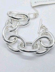 Etienne Aigner Bracelet Silver Tone Chain Link Toggle Chunky 9 in NWT