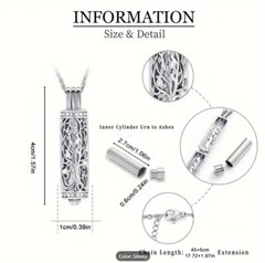 Tree of Life Cylinder Urn Pendant Necklace for Cremation Ashes Memorial Jewelry