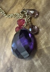 MWS Sri Lanka Gold Sterling Silver 925 Purple & Pink Crystal Pendant Necklace